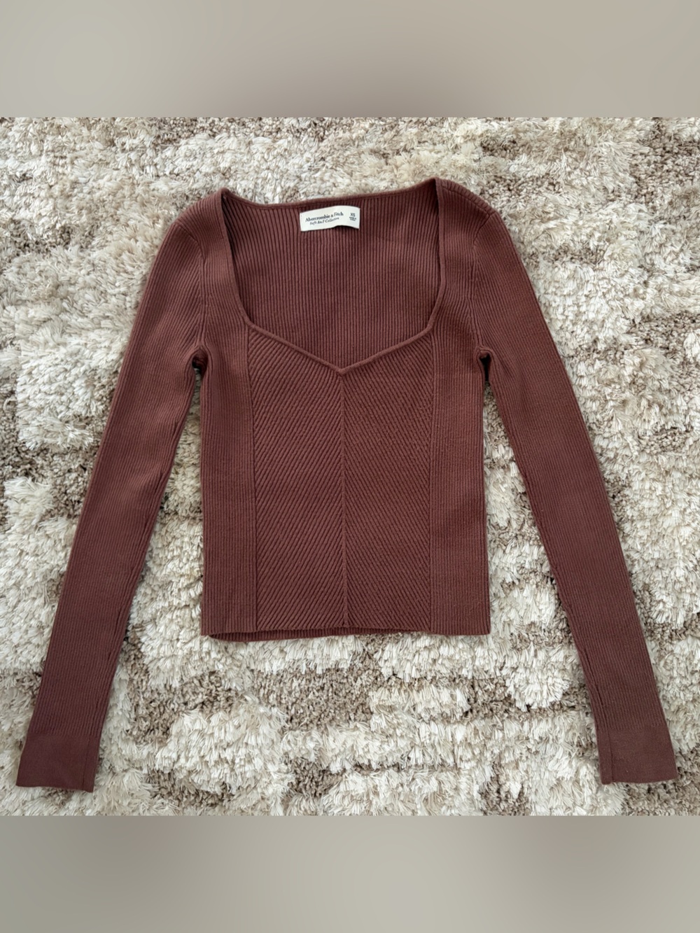 Abercrombie & Fitch Ribbed V-Neck Sweater - Mauve Brown Size XS